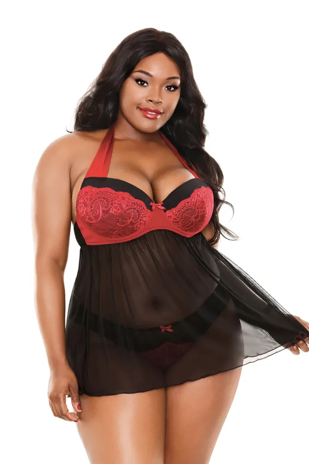 Fantasy Lingerie Female Sex Toys Sophia Halter Babydoll Panty 3x4x