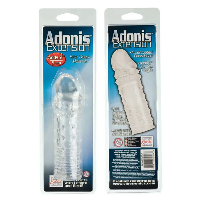 Male Sex Toys Adonis Extension Clear 2 Inch Penis Length Enhancement Soft Ribbed Extension California Exotic Novelties