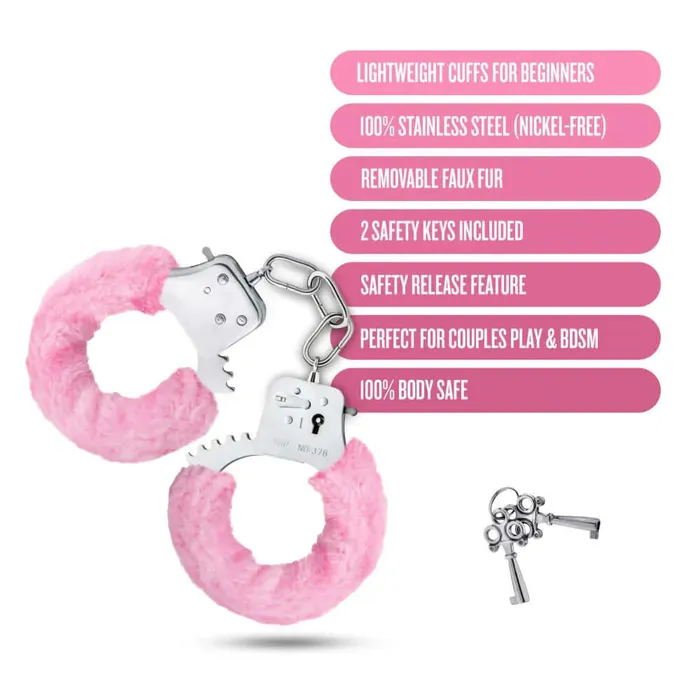 Male Sex Toys Blush Novelties Temptasia Beginner Cuffs Pink Adjustable BodySafe with Faux Fur Lining