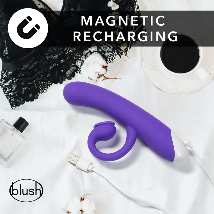 Vibrators Blush Hop By Blush Oh Bunny GSpot Clitorial Suction Stimulation Midnight 775Inch Ultrasilk Silicone Rechargeable Rabbit Vibrator