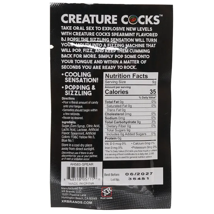 XR Brands Dildos Creature Cocks BJ Pops Candy 32oz90g in Spearmint