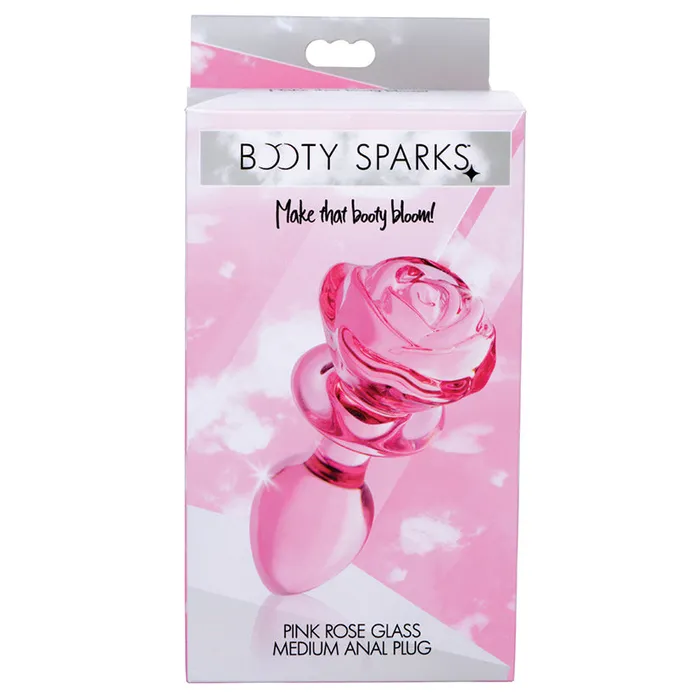 XR Brands Male Sex Toys Booty Sparks Pink Rose Glass Anal PlugMedium